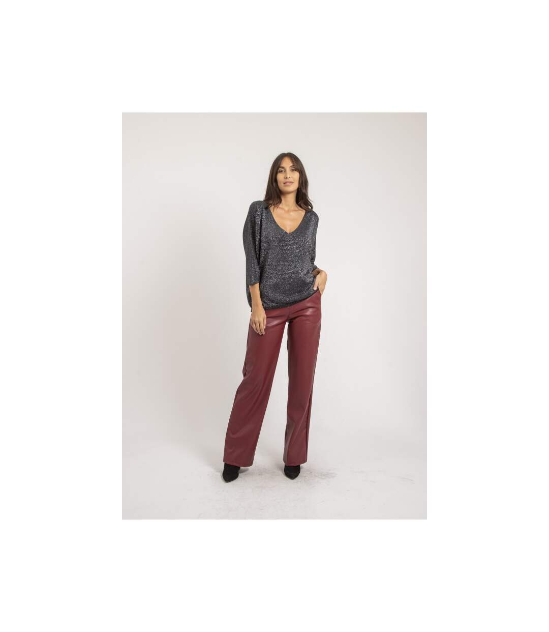 Pantalon droit simili cuir EVANIA - Dona X Lisa-1