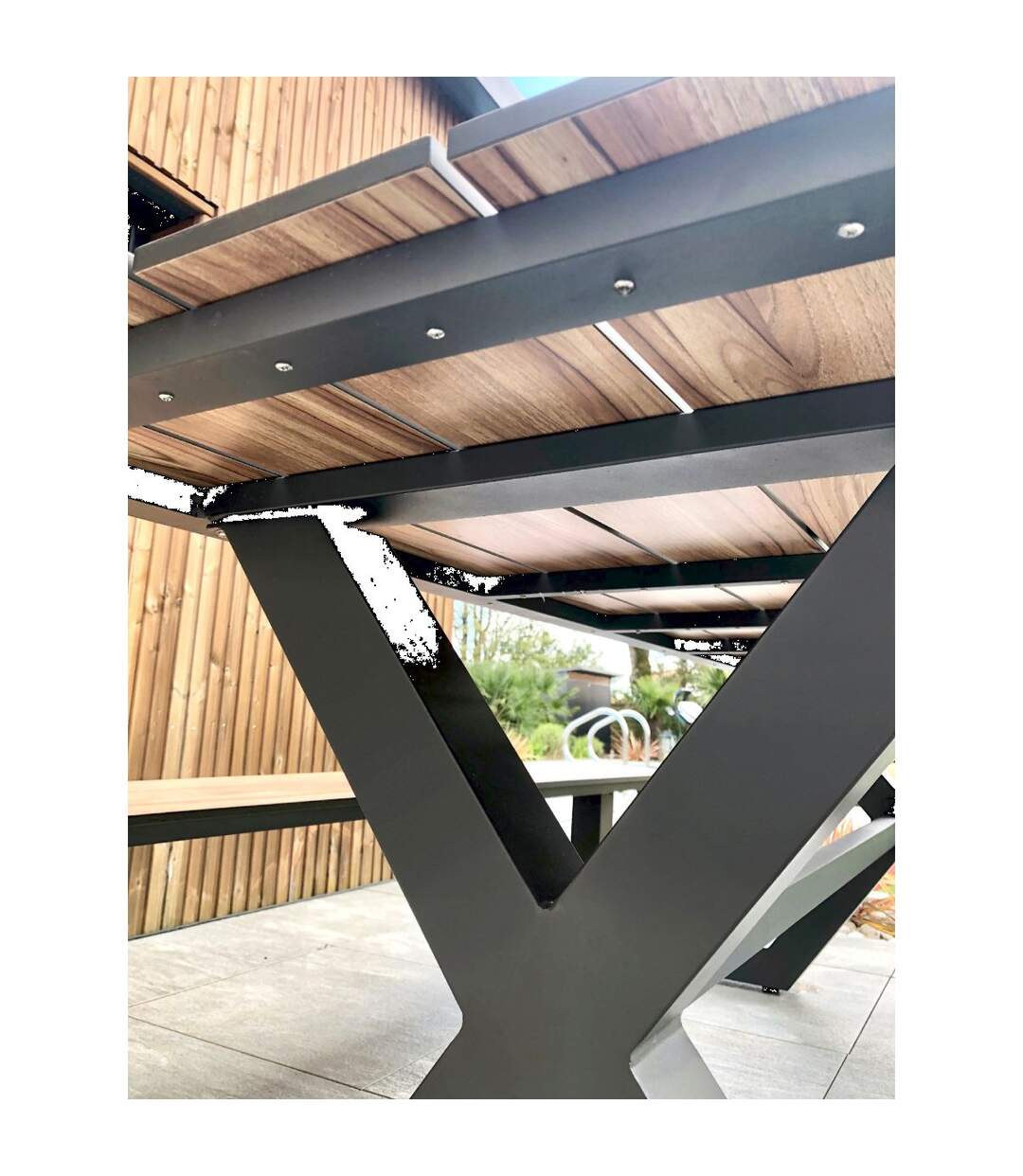 Table de Jardin & 2 Bancs Vancouver 150cm Gris Anthracite-5