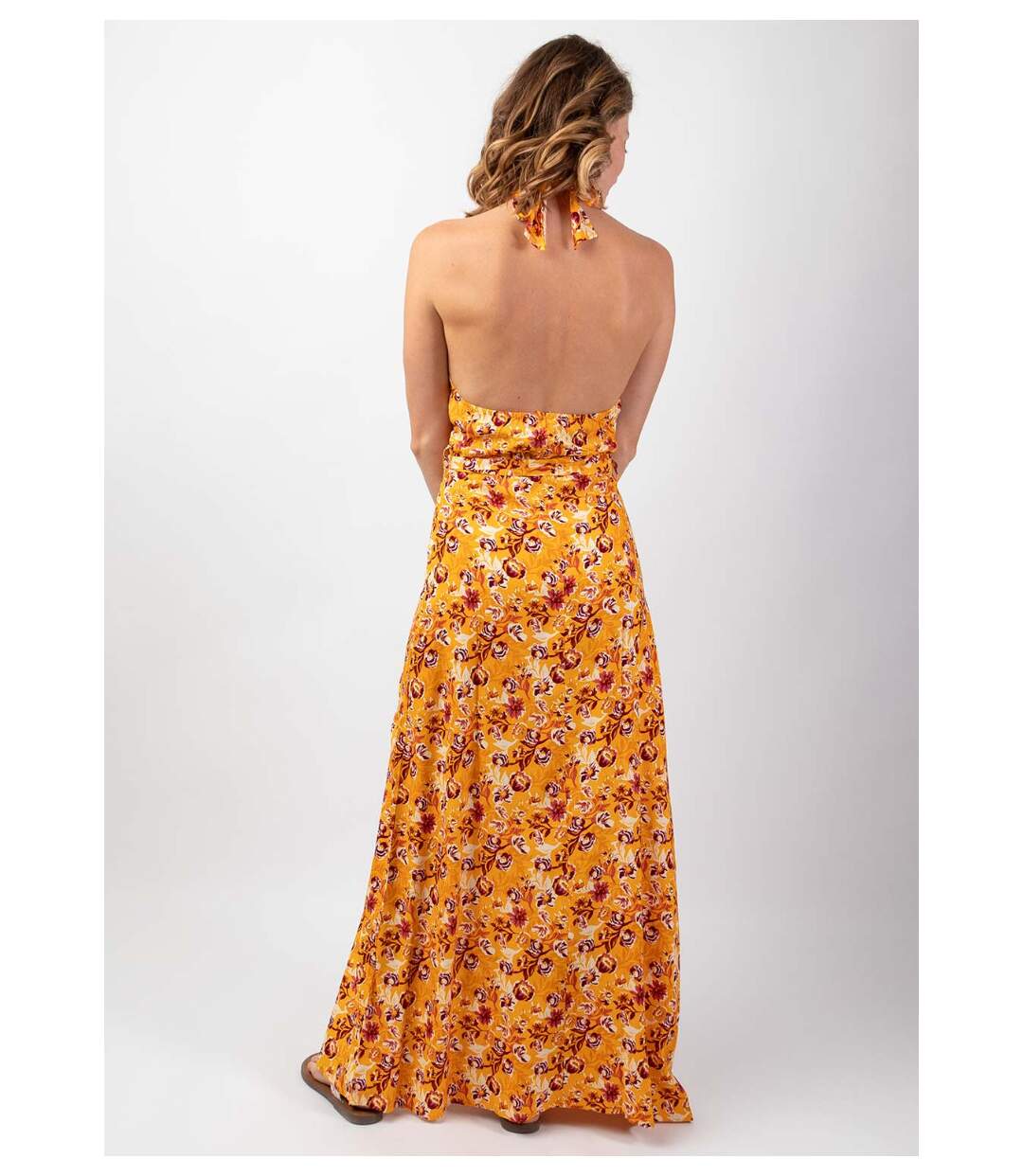 Robe longue femme plage SORAYA dos nu jaune Coton Du Monde-3