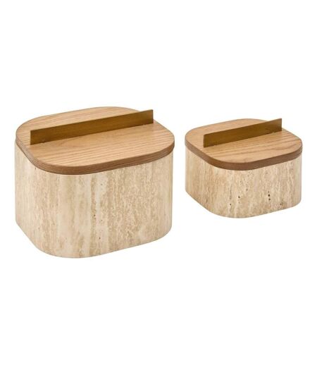 Lot de 2 Boîtes Effet Travertin Travi 18cm Beige