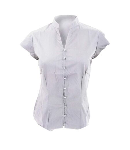 Chemisier À Mancherons Et Col Mandarin Femme Blanc Kustom Kit