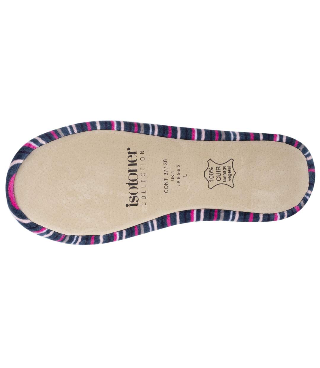 Isotoner Chaussons Ballerines femme ultra confortables, en coton biologique et semelle en cuir, détail grand nœud-4