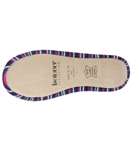 Isotoner Chaussons Ballerines femme ultra confortables, en coton biologique et semelle en cuir, détail grand nœud