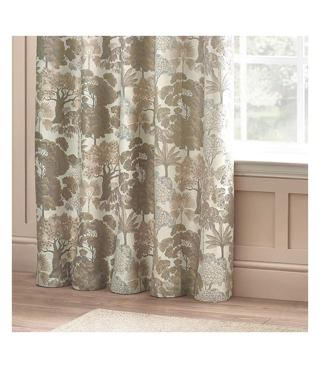 Woodlands jacquard floral eyelet curtains 55cm x 55cm natural Wylder-3