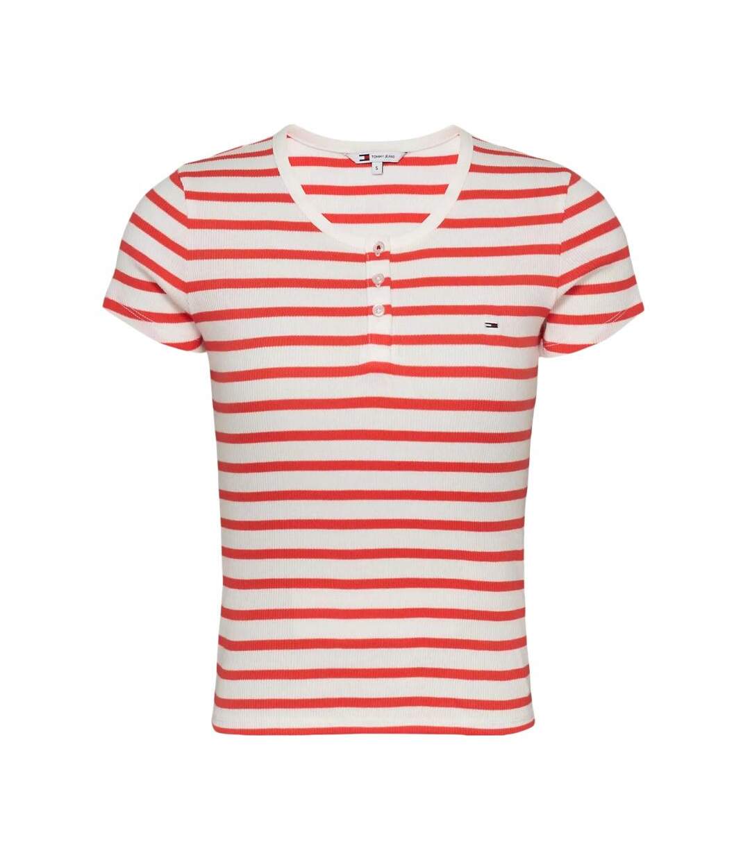 T-Shirt rouge/blanc femme tommy hilfiger slim button - l-1