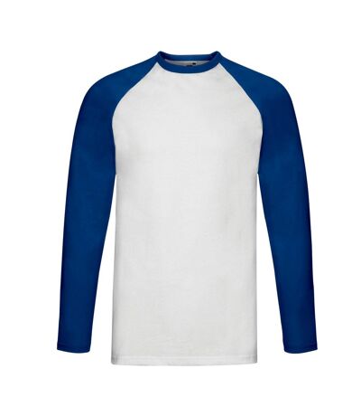 Fruit of the Loom Mens Contrast Long-Sleeved Baseball T-Shirt (White/Royal Blue)