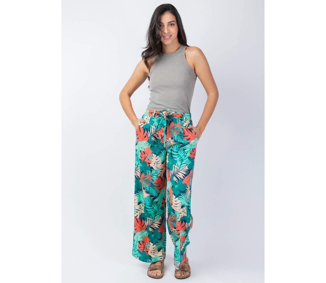 Pantalon fluide jambes larges MELODY imprimé tropical Coton Du Monde-2
