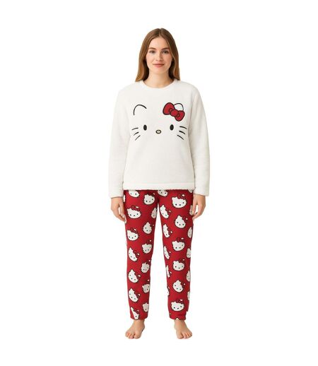 Ensemble De Pyjama Long Femme Blanc Rouge Hello Kitty