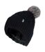 Ladies Knitted Turnover Cuffed Pom Pom Beanie Hat with Bobble-1