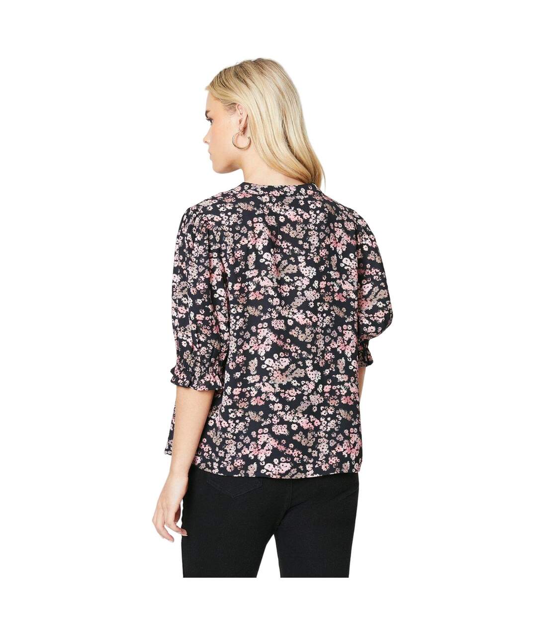 Womens/ladies chemisier à manches mi-longues avec surplomb floral noir / rose Dorothy Perkins-2