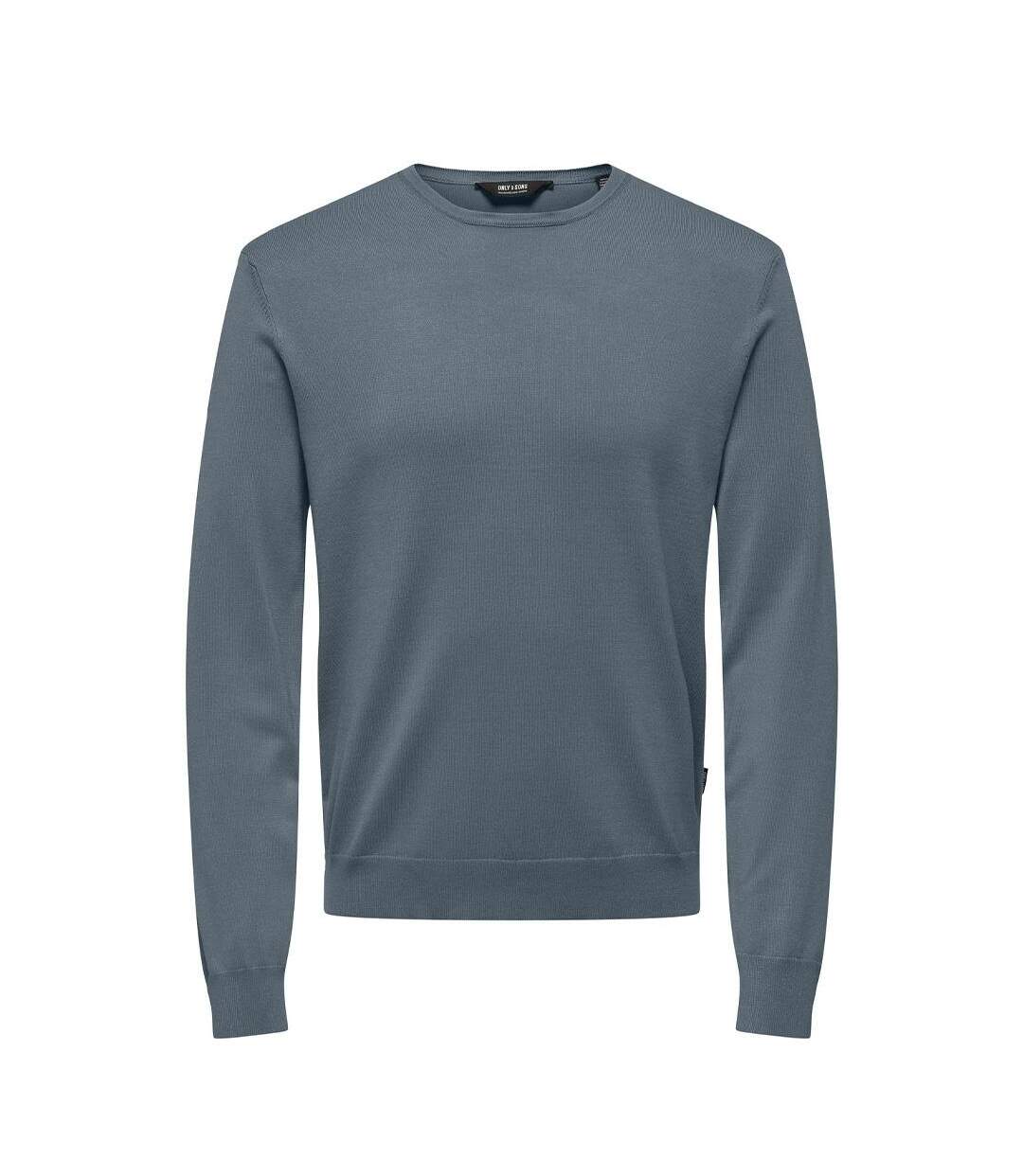 Pull bleu gris homme only & sons life crew knit-1