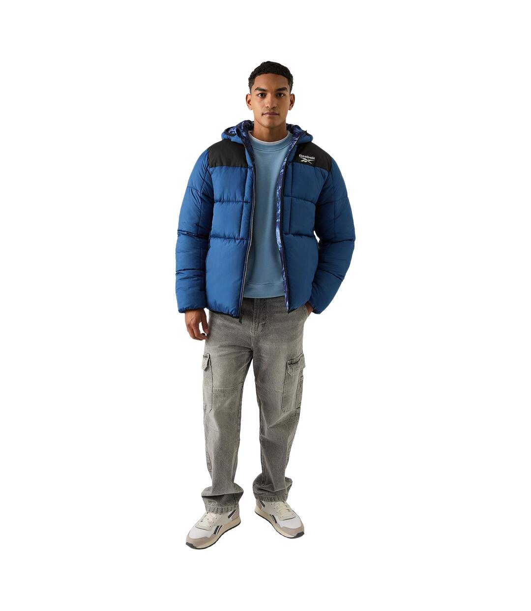 Mens Colour Block Reversible Puffer Jacket Blue Reebok-1