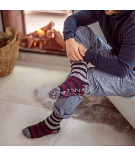 Mens Fleece Lined Non Slip Thick Striped Slipper Socks