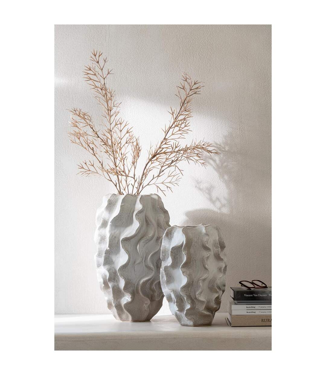 Vase Abstrait Vagues Dewayne 48cm Beige-5