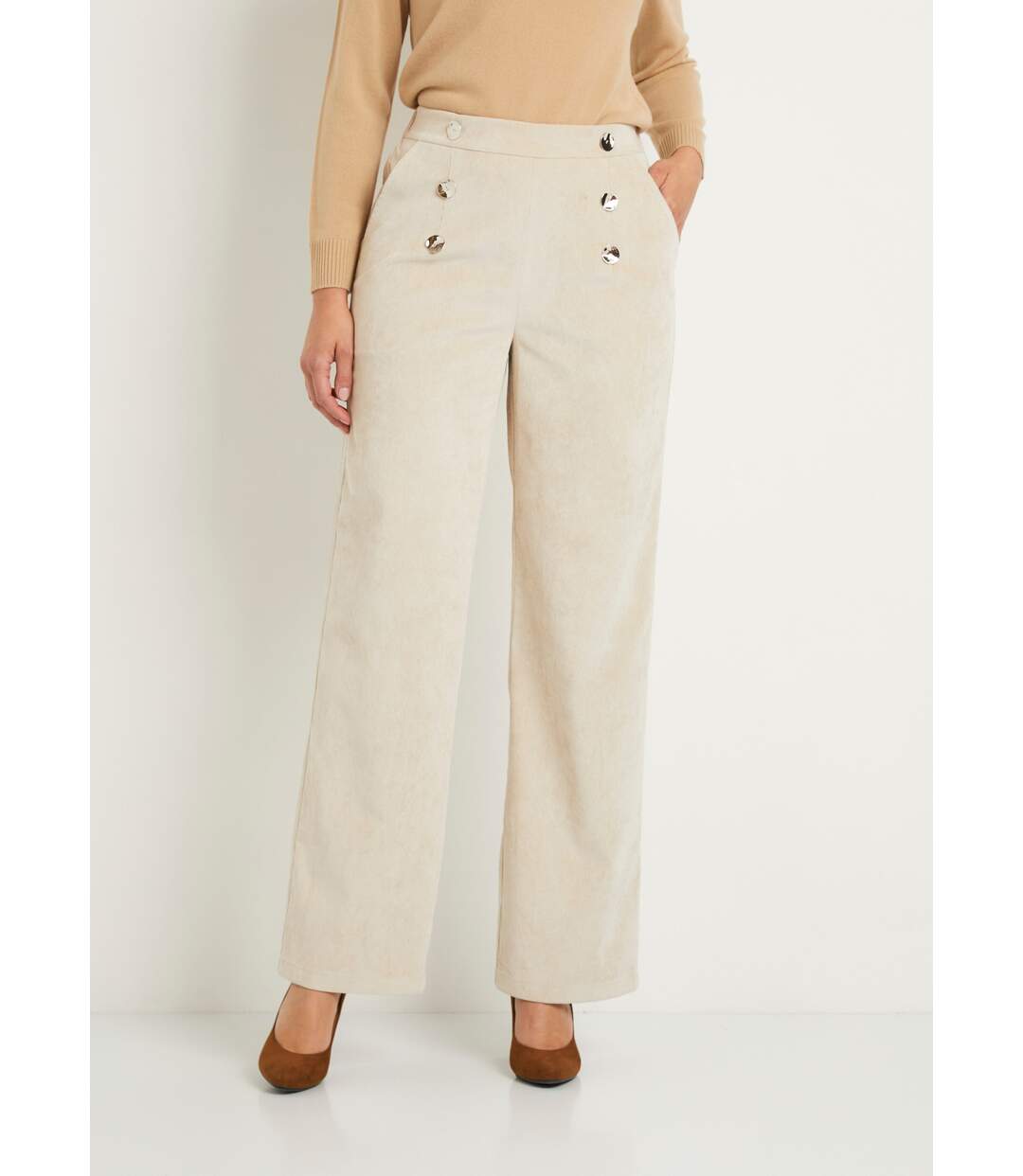 Pantalon large velours milleraies effet pont-1