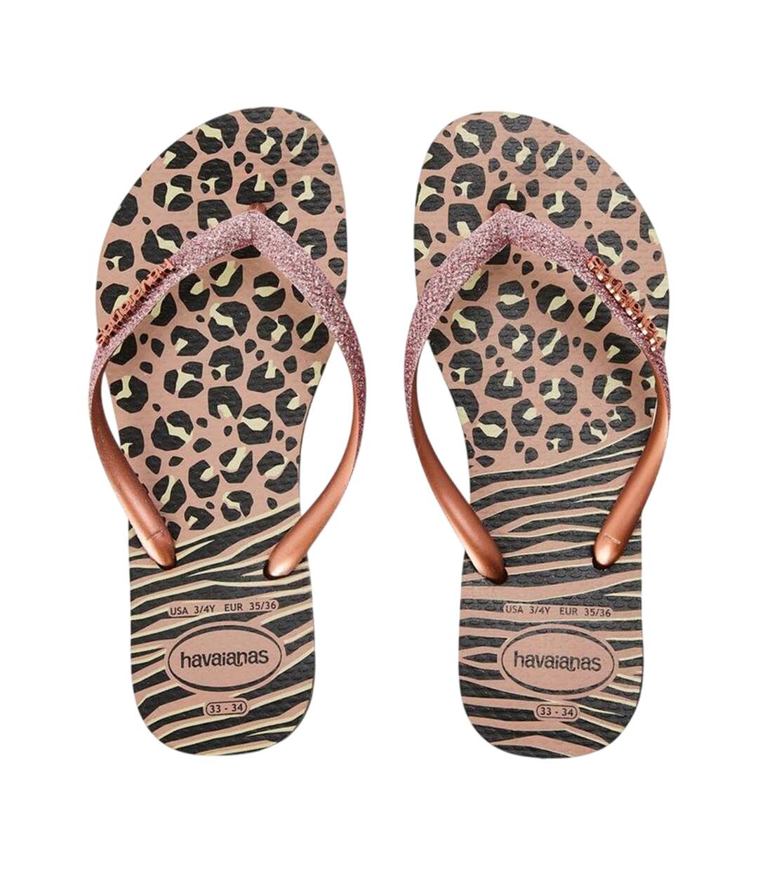 Tongs Motif/style Imprimé Animal Coupe Cintrée Femme Noir Jaune Or Havaianas-3