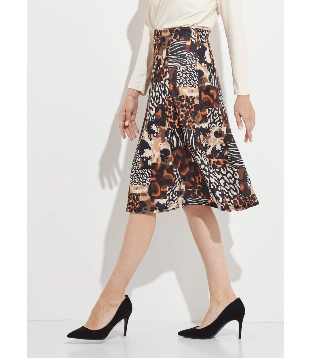 Jupe évasée en maille motif animalier-3