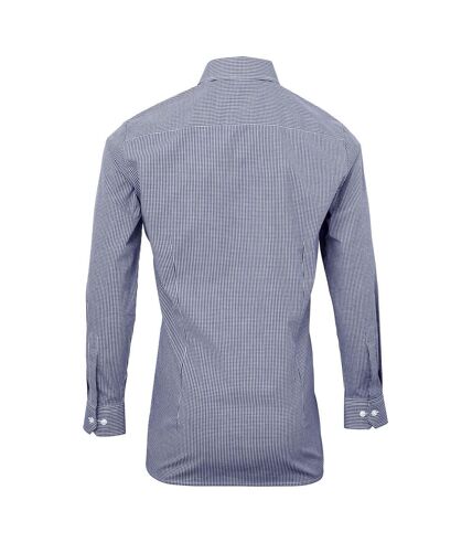 Premier Mens Microcheck Long Sleeve Shirt (Navy/White)