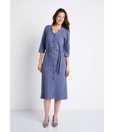 Robe boutonnée mi-longue maille reliefée