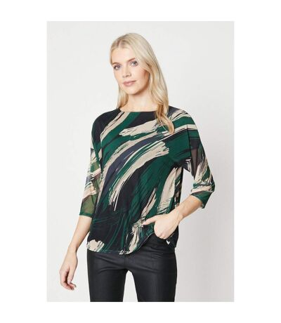 Principles Womens/Ladies Abstract Mesh Over Layer Top (Green) - UTDH6780