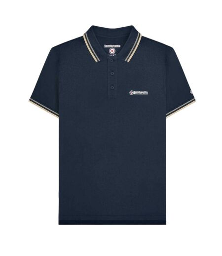 Polo Motif/style Rayure Contrastée Sur Bord Homme Bleu Marine Taupe Lambretta