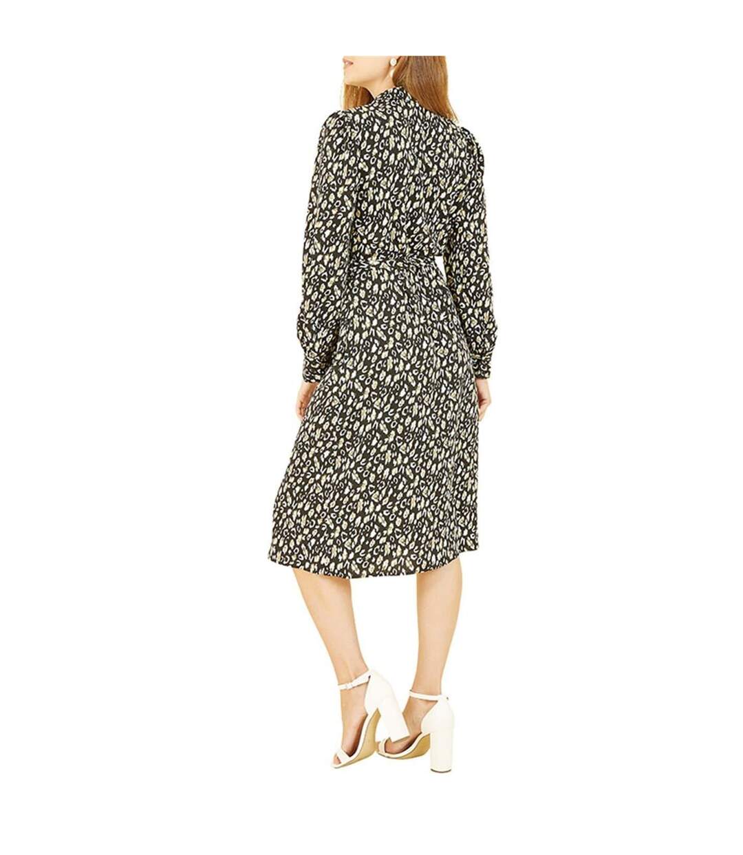 Robe Chemisier Mi-longue Motif/style Imprimé Léopard Femme Noir Yumi-3