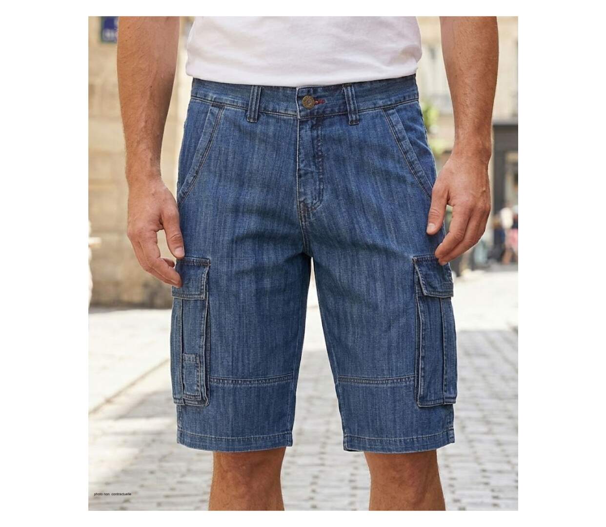 WINCHESTER INDIGO1 : Bermuda en jean homme bleu stone en coton style cargo décontracté-1