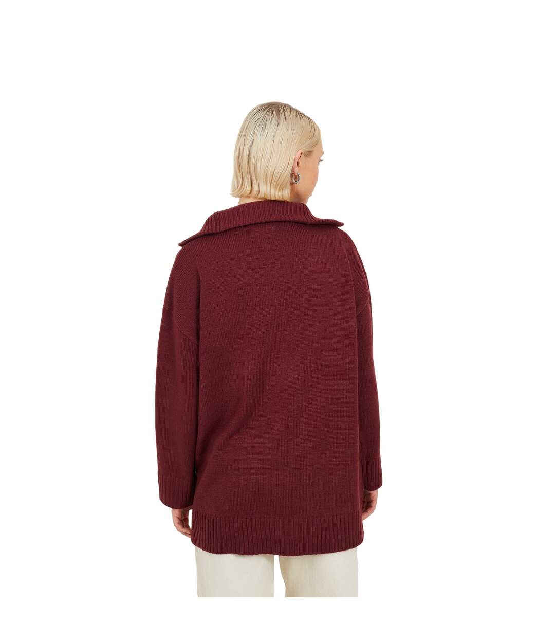 Womens/ladies Fashion Zip Drop Shoulder Jumper Wine Brave Soul-3