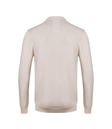 Mens Venice Knitted Long-sleeved Polo Shirt Beige Luke 1977