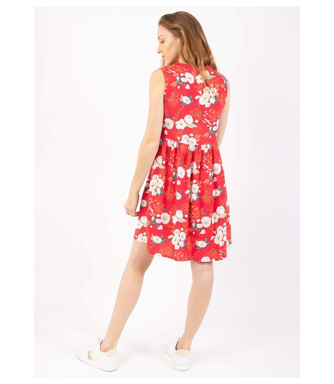 Robe courte babydoll ALEXA imprimé fleuri rouge Coton Du Monde