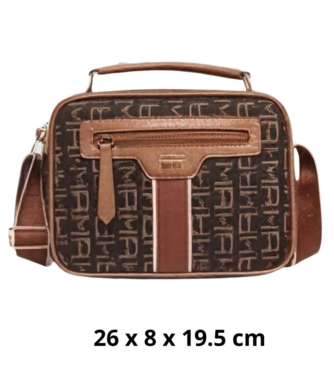 Sac à main femme - Motifs graphiques sur fond noir -  Plusieurs compartiments-1
