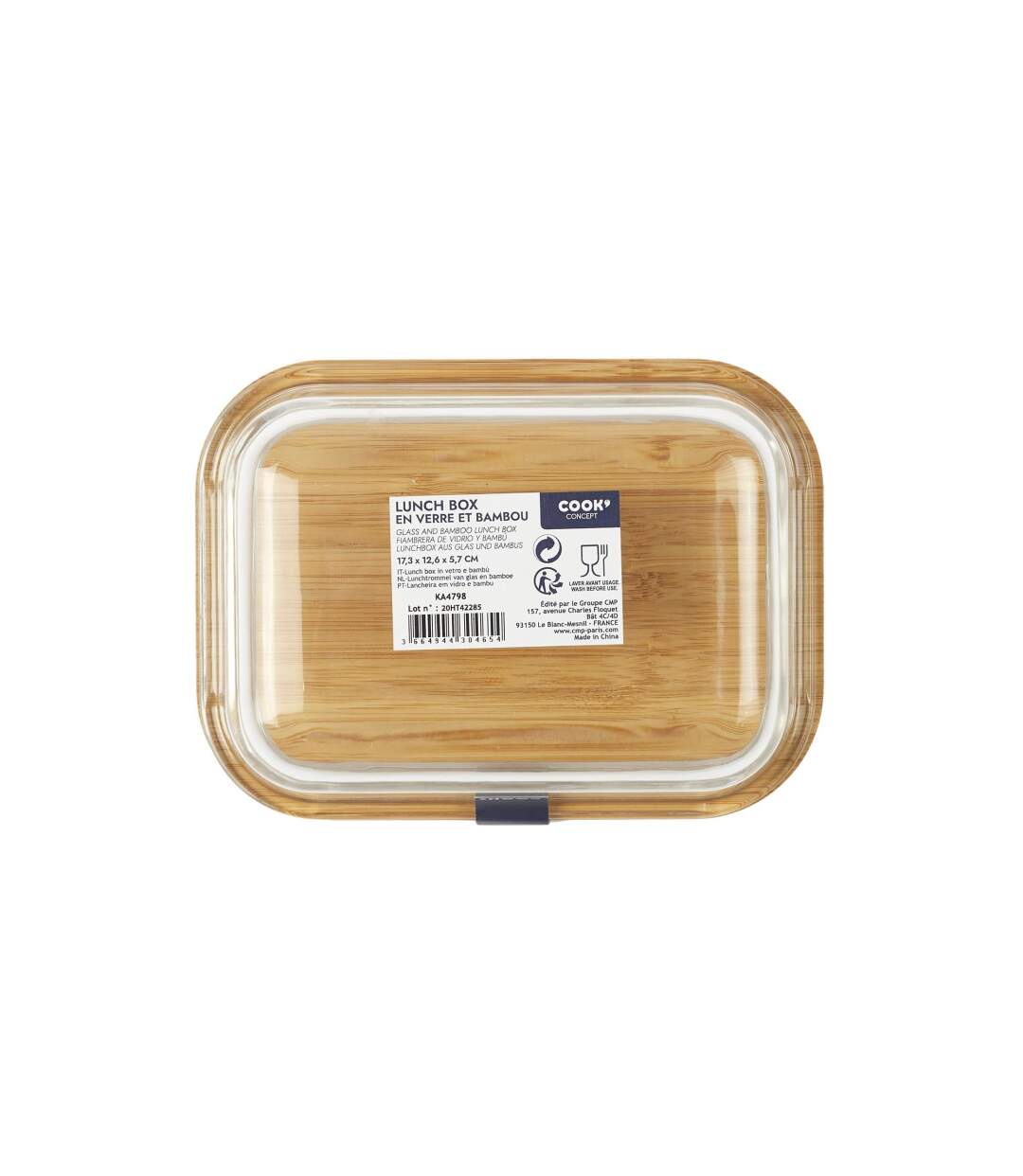 Lunch Box Verre & Bambou Repas 52cl Transparent-3