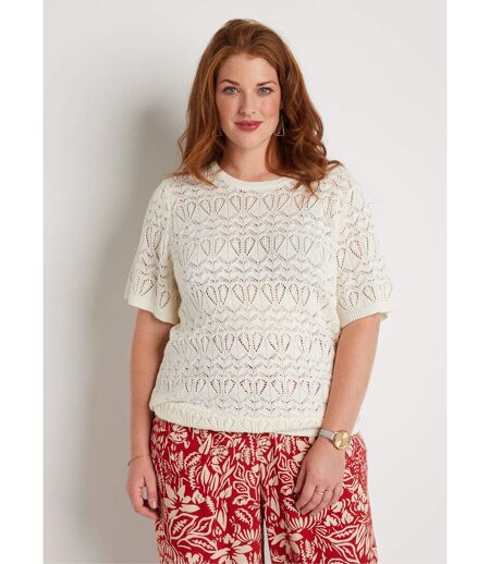 Pull fin ajouré coton manches courtes