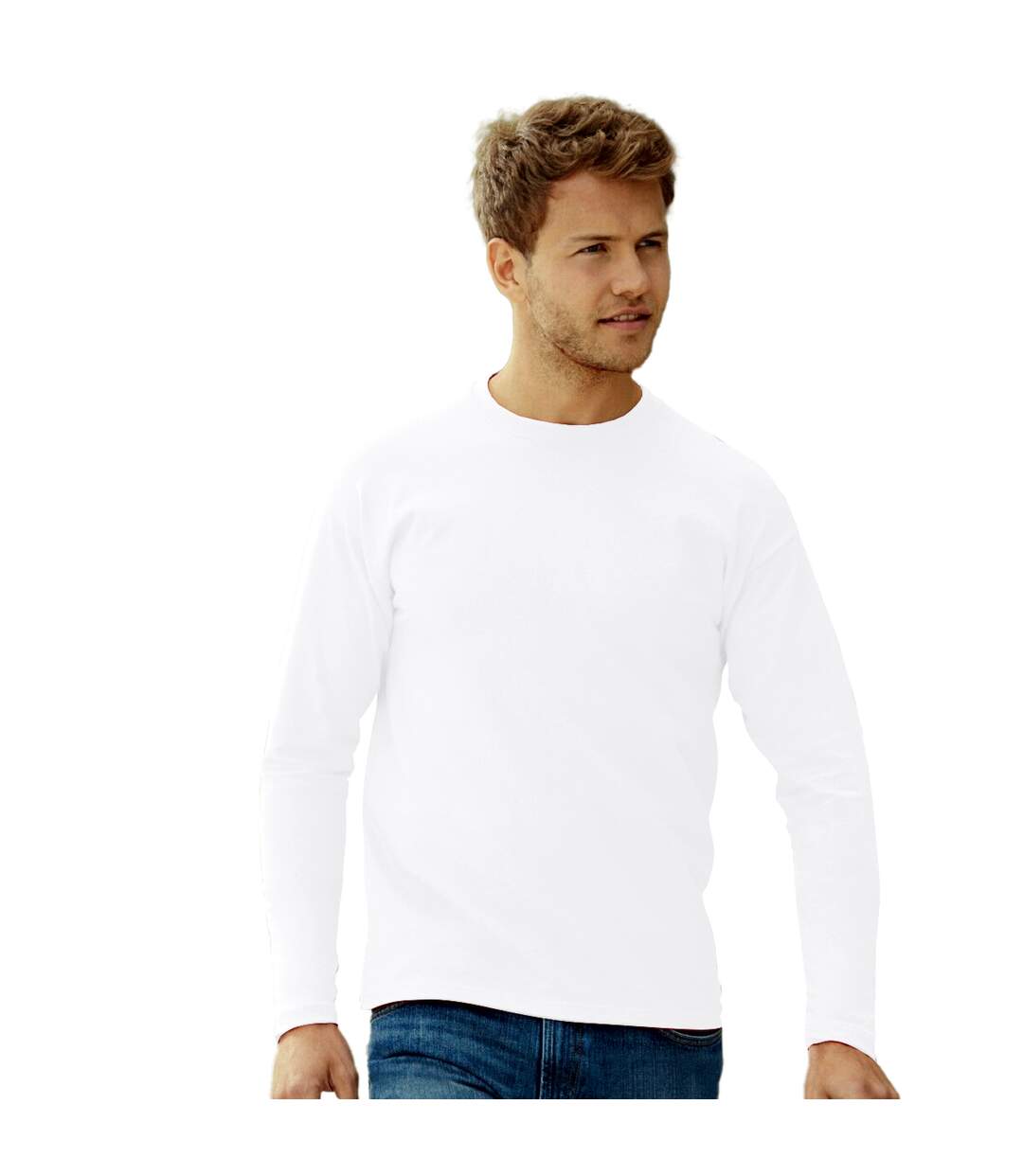 Fruit Of The Loom Mens Valueweight Crew Neck Long Sleeve T-Shirt (White)