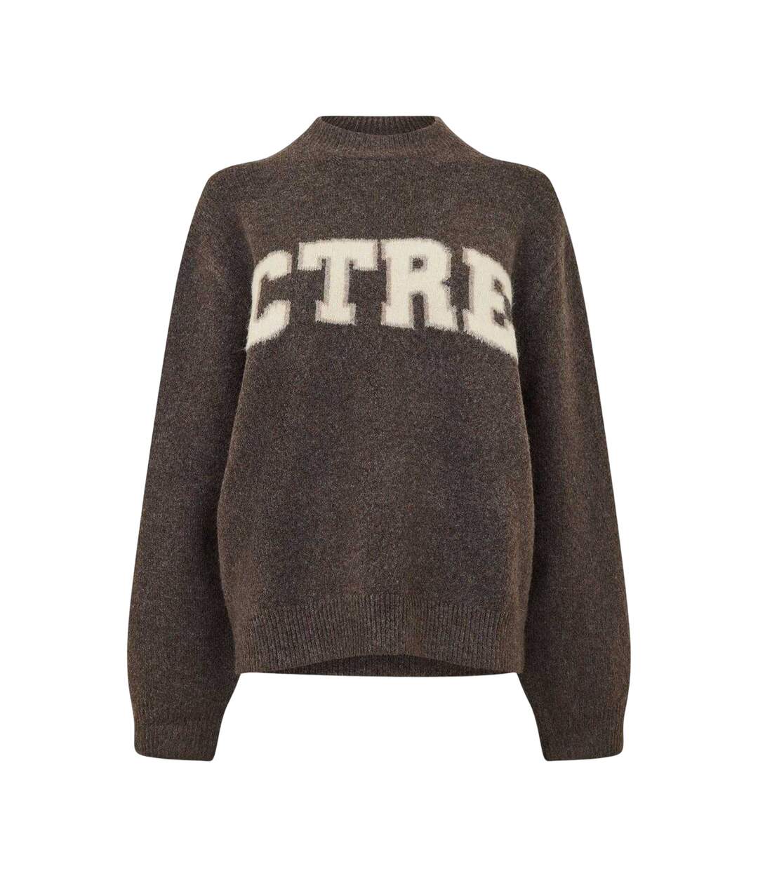 Womens/ladies Knitted Crew Neck Jumper Brown Couture-2
