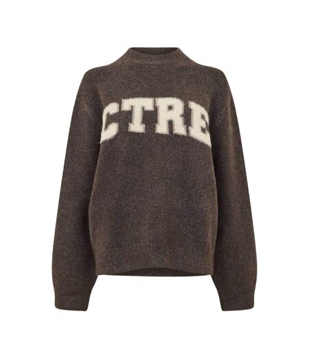 Womens/ladies Knitted Crew Neck Jumper Brown Couture