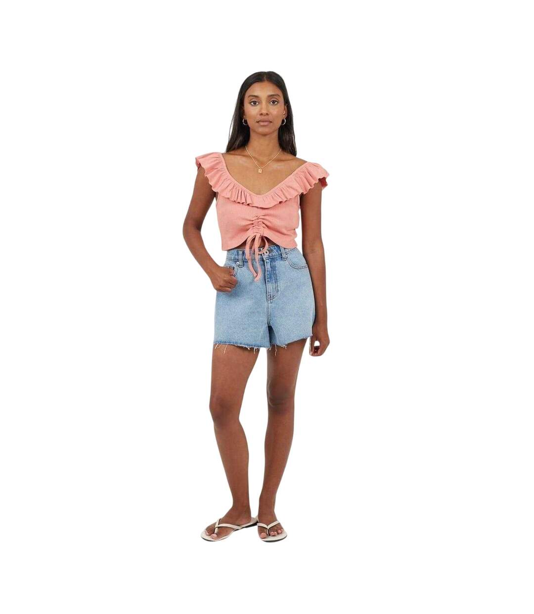 Womens/ladies Frill Cropped Vest Top Salmon Brave Soul-4