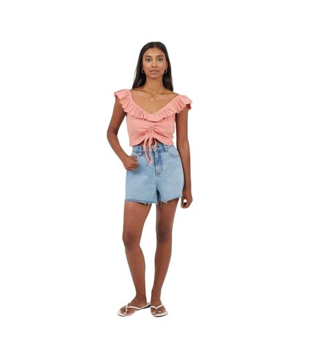 Womens/ladies Frill Cropped Vest Top Salmon Brave Soul