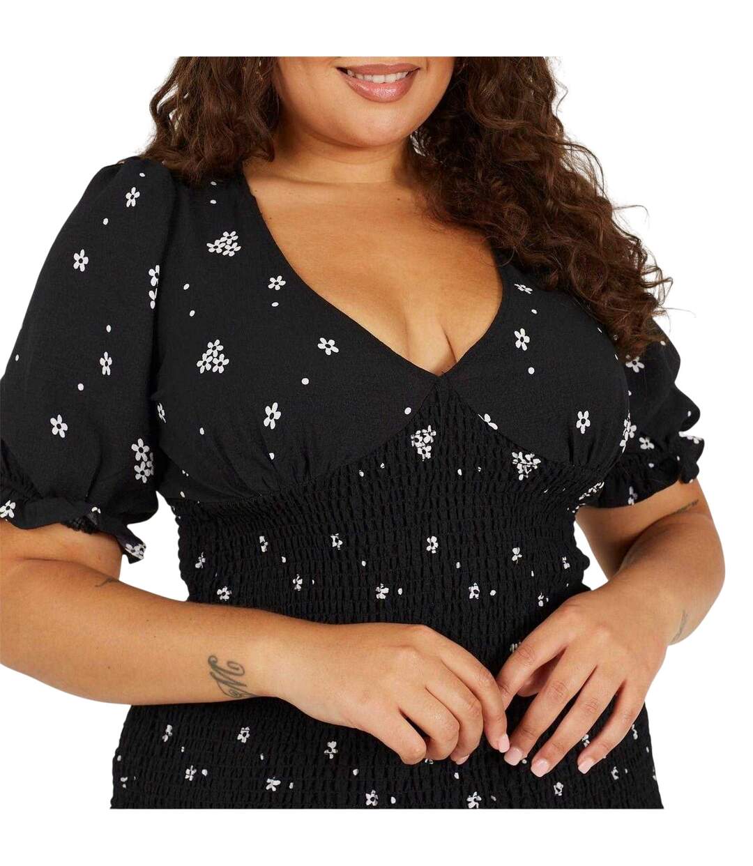 Robe Courte Manches Bouffantes Femme Noir Blanc Brave Soul-4