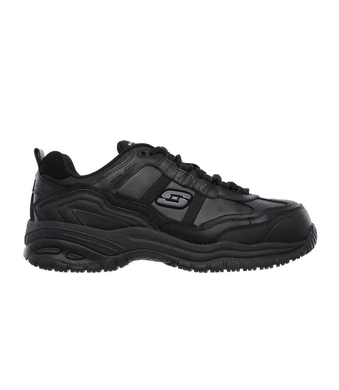 Mens Stride Grinnell Coated Leather Safety Shoes Black Skechers-1