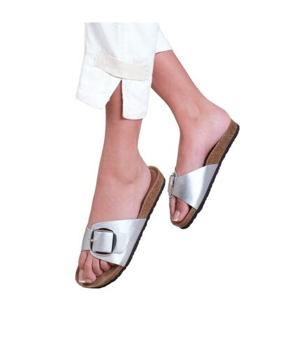 Womens/ladies sequoia buckle pu single strap sandals silver Where´s That From