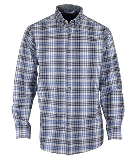Chemise à carreaux Homme en Flanelle de Coton CH2003A Bleu/Gris (Challenger)