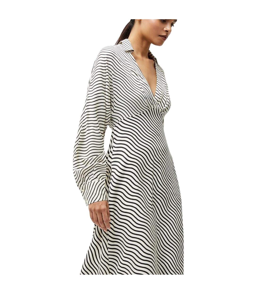 Robe Mi-longue Motif/style À Rayures Candice Femme Noir Crème French Connection-4