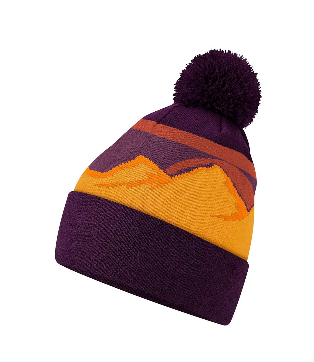 Bonnet Motif/style Pompon Mountain Peaks Adulte Jaune Violet Beechfield-2