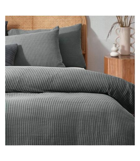 Chunky cotton waffle duvet cover set dusk Yard