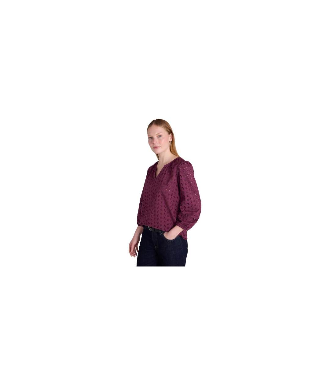 Womens/ladies Broderie Lightweight 3/4 Sleeve Casual Shirt Purple Mountain Warehouse-1