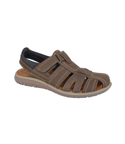 Mens leather touch fastening sandals brown Roamers