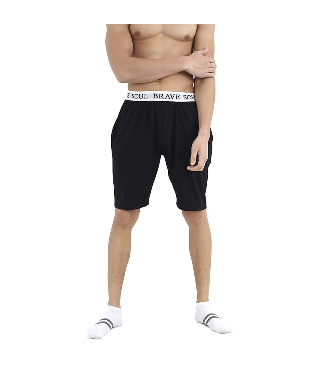 Brave Soul Mens Logo Waistband Jersey Lounge Shorts (Black)