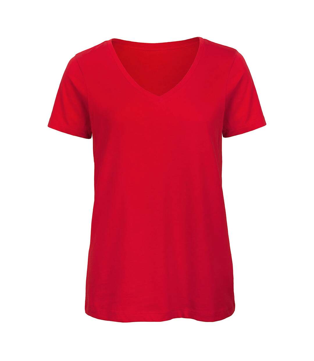 T-shirt en coton bio à col v femme rouge B&C Favourite-1