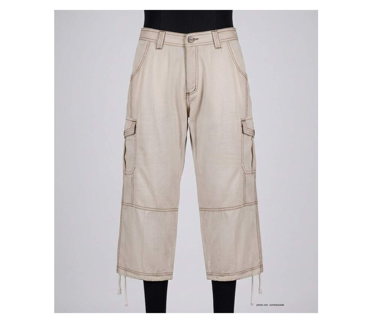 AXXANO AE1271B - Pantacourt femme à rayures beige et blanc en pur coton-3